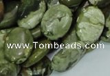 CPS45 15.5 inches 14*18mm oval green peacock stone beads wholesale