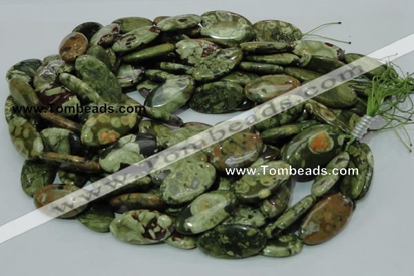 CPS46 15.5 inches 15*30mm oval green peacock stone beads wholesale