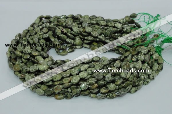 CPS47 15.5 inches 8*12mm flat teardrop green peacock stone beads