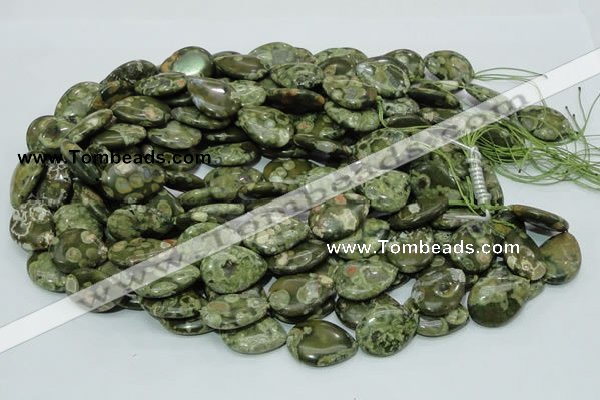 CPS48 15.5 inches 18*25mm flat teardrop green peacock stone beads