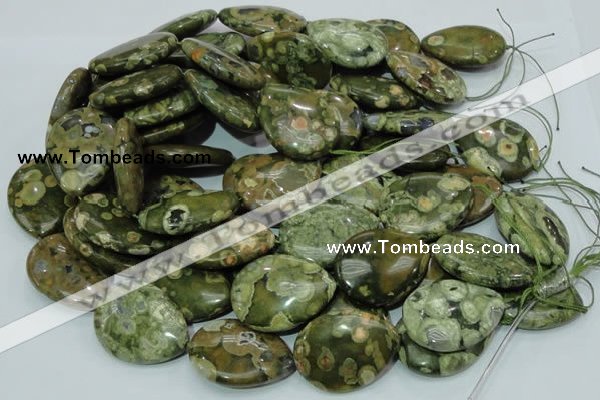 CPS50 15.5 inches 30*40mm flat teardrop green peacock stone beads