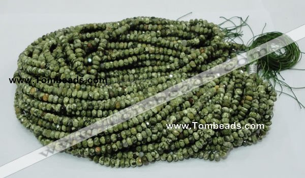 CPS51 15.5 inches 4*6mm faceted rondelle green peacock stone beads