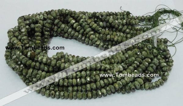 CPS52 15.5 inches 5*8mm faceted rondelle green peacock stone beads