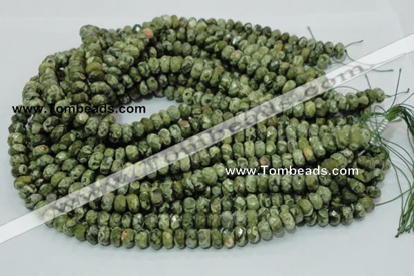 CPS53 15.5 inches 6*10mm faceted rondelle green peacock stone beads