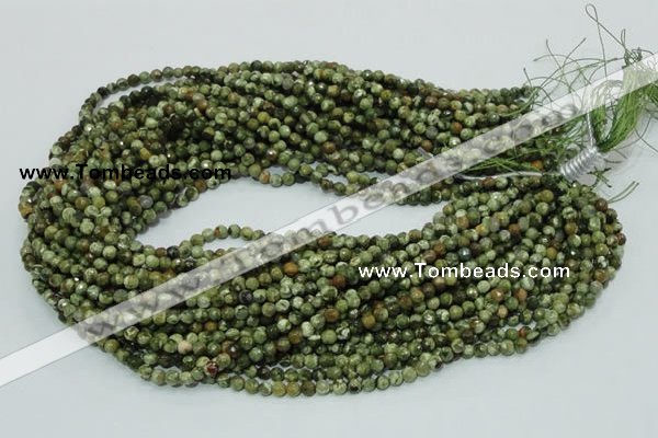 CPS54 15.5 inches 4mm faceted round green peacock stone beads