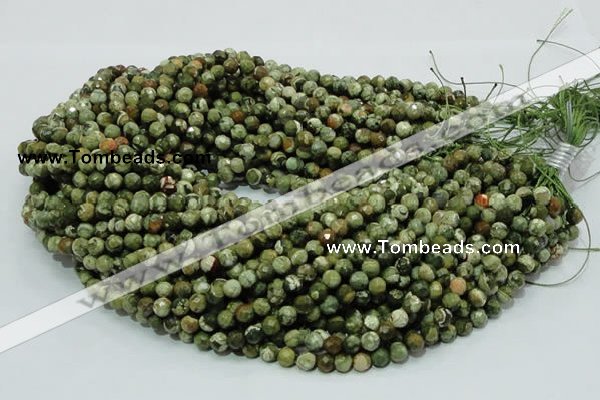 CPS56 15.5 inches 8mm faceted round green peacock stone beads