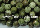 CPS57 15.5 inches 10mm faceted round green peacock stone beads