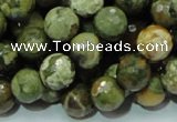 CPS58 15.5 inches 12mm faceted round green peacock stone beads