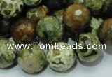 CPS59 15.5 inches 16mm faceted round green peacock stone beads