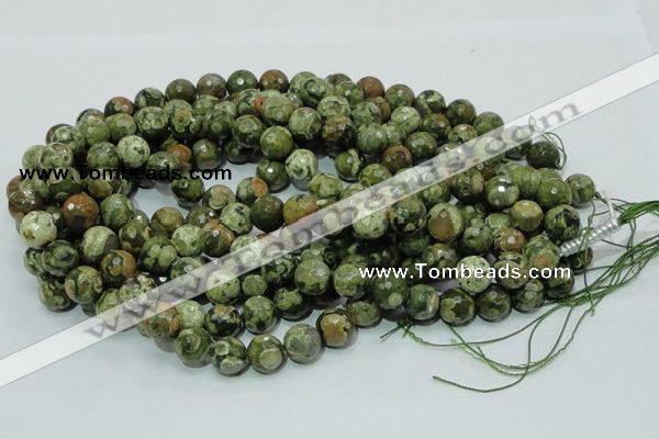 CPS59 15.5 inches 16mm faceted round green peacock stone beads