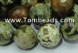 CPS60 15.5 inches 18mm faceted round green peacock stone beads