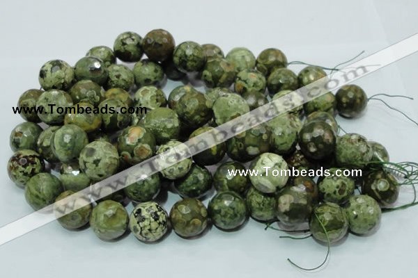 CPS61 15.5 inches 20mm faceted round green peacock stone beads