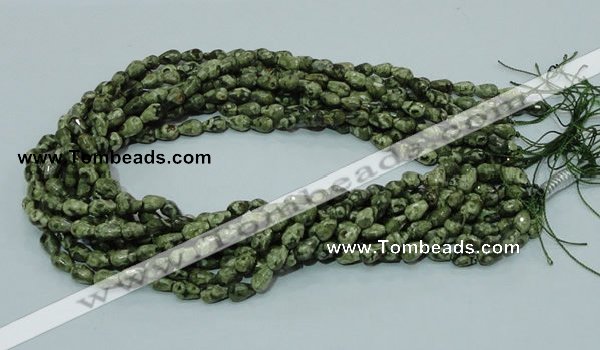 CPS62 15.5 inches 6*8mm faceted teardrop green peacock stone beads