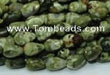 CPS63 15.5 inches 8*12mm faceted teardrop green peacock stone beads