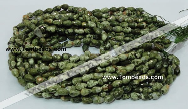 CPS63 15.5 inches 8*12mm faceted teardrop green peacock stone beads