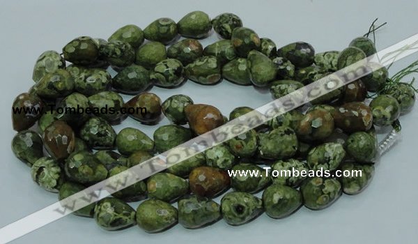 CPS65 15.5 inches 15*20mm faceted teardrop green peacock stone beads