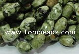 CPS66 15.5 inches 7*11mm faceted rice green peacock stone beads