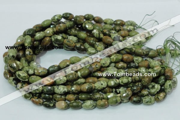 CPS68 15.5 inches 10*15mm faceted rice green peacock stone beads