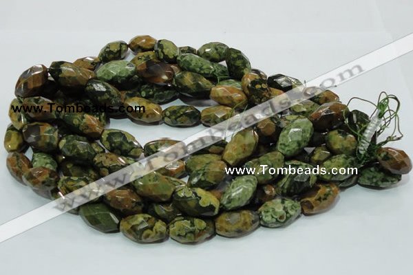 CPS69 15.5 inches 15*25mm faceted rice green peacock stone beads