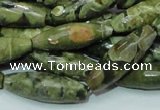 CPS70 15.5 inches 10*30mm faceted rice green peacock stone beads