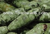 CPS71 15.5 inches 12*40mm faceted rice green peacock stone beads