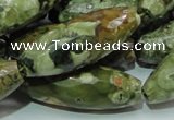 CPS72 15.5 inches 15*40mm faceted rice green peacock stone beads