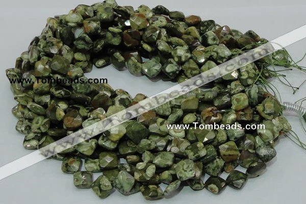 CPS73 15.5 inches 12*12mm faceted rhombic green peacock stone beads