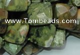 CPS74 15.5 inches 15*15mm faceted rhombic green peacock stone beads