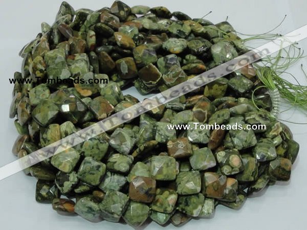 CPS74 15.5 inches 15*15mm faceted rhombic green peacock stone beads