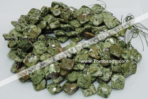 CPS75 15.5 inches 20*20mm faceted rhombic green peacock stone beads