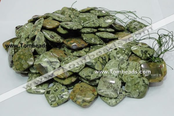 CPS77 15.5 inches 30*30mm faceted rhombic green peacock stone beads