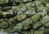 CPS78 15.5 inches 10*14mm faceted rectangle green peacock stone beads