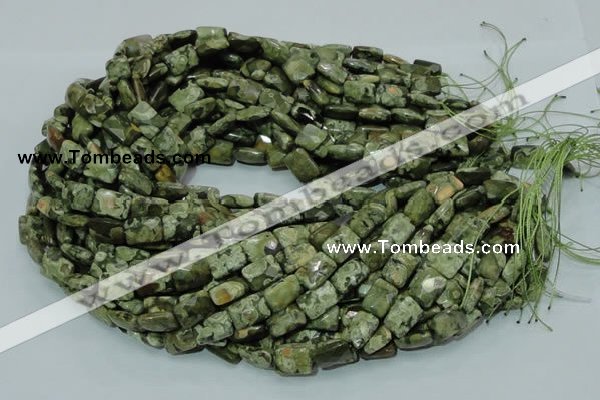 CPS78 15.5 inches 10*14mm faceted rectangle green peacock stone beads