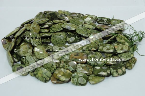 CPS81 15.5 inches 18*25mm faceted rectangle green peacock stone beads