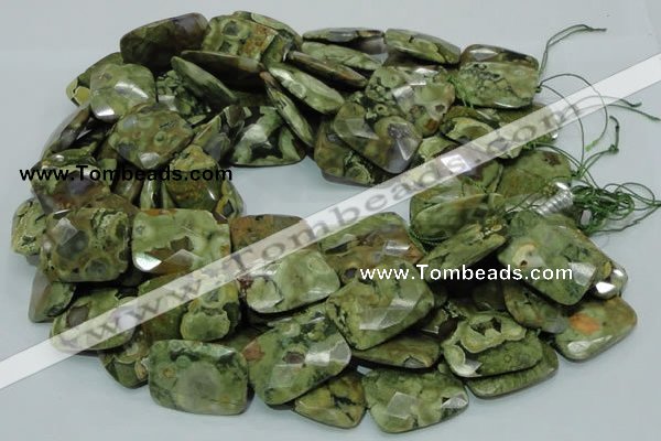 CPS82 15.5 inches 22*30mm faceted rectangle green peacock stone beads