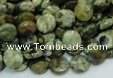 CPS83 15.5 inches 10mm faceted flat round green peacock stone beads