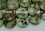 CPS86 15.5 inches 16mm faceted flat round green peacock stone beads