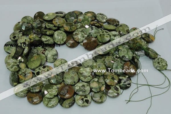 CPS86 15.5 inches 16mm faceted flat round green peacock stone beads