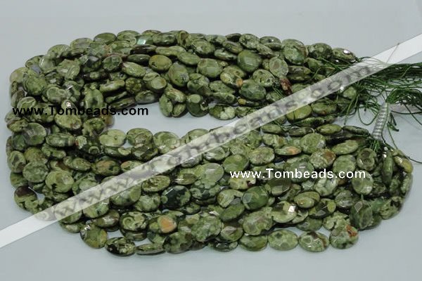 CPS89 15.5 inches 10*14mm faceted oval green peacock stone beads