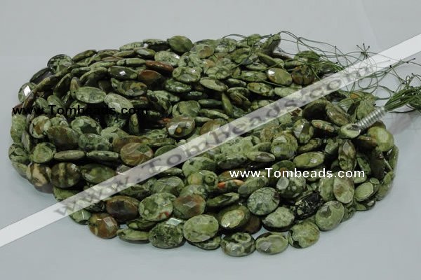 CPS90 15.5 inches 14*18mm faceted oval green peacock stone beads