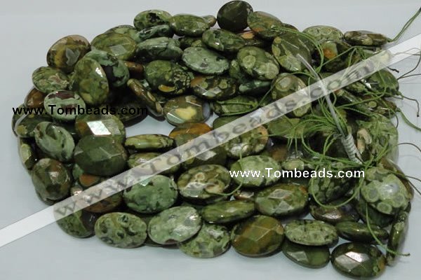 CPS92 15.5 inches 18*25mm faceted oval green peacock stone beads