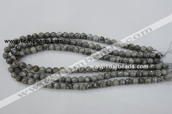 CPT112 15.5 inches 8mm faceted round grey picture jasper beads