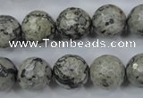 CPT115 15.5 inches 14mm faceted round grey picture jasper beads