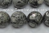 CPT117 15.5 inches 18mm faceted round grey picture jasper beads