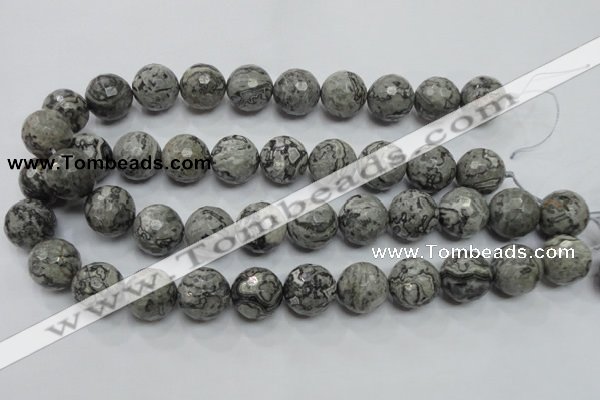 CPT117 15.5 inches 18mm faceted round grey picture jasper beads