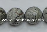 CPT118 15.5 inches 20mm faceted round grey picture jasper beads