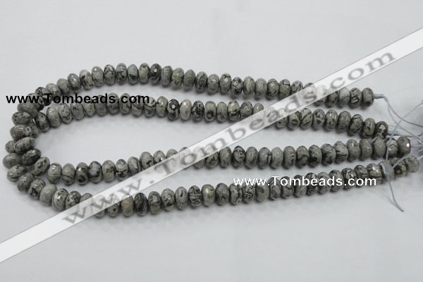 CPT120 15.5 inches 6*10mm faceted rondelle grey picture jasper beads