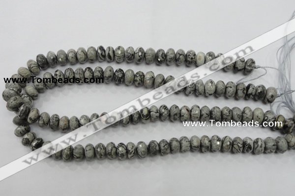 CPT121 15.5 inches 7*12mm faceted rondelle grey picture jasper beads