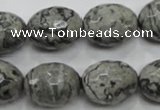 CPT123 15.5 inches 16*20mm faceted rice grey picture jasper beads