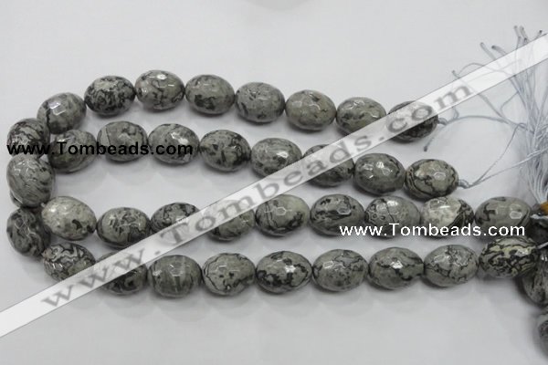 CPT123 15.5 inches 16*20mm faceted rice grey picture jasper beads